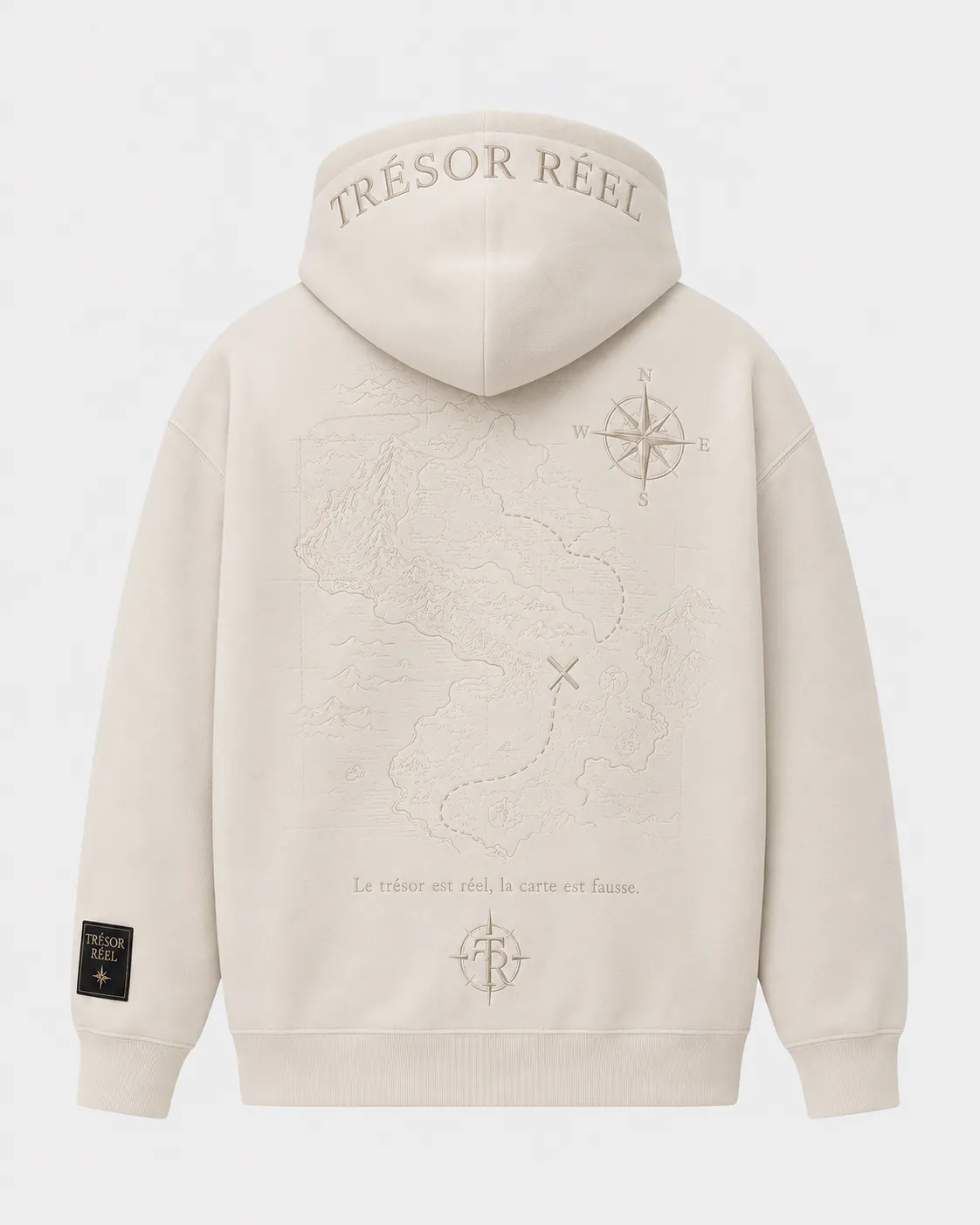 Pull crème, vue de dos avec motifs imprimés